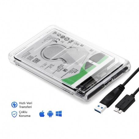Şeffaf 2.5inç USB 3.0 SATA Taşınabilir Harici HDD Kutusu